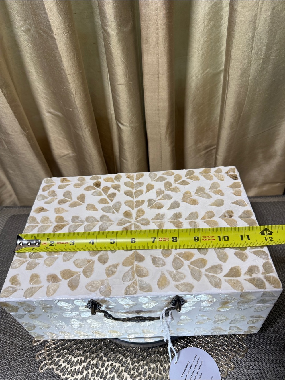 Handcrafted Capiz Shell Keepsake Box 12” White & Natural Decorative Storage Made - Picture 9 of 11